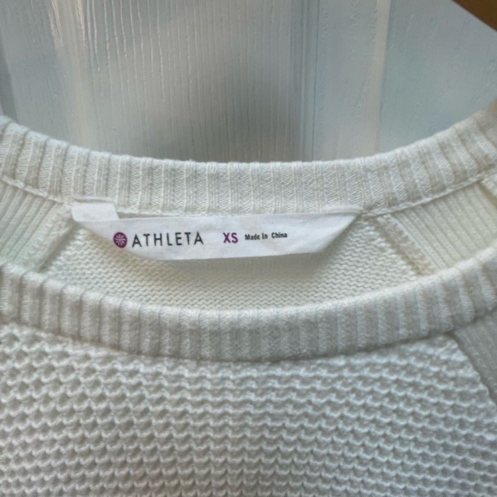 Athleta Waffle Knit Cream Cotton Blend Sweater Extra Small - Picture 4 of 7